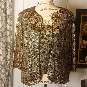 FREE SHIPPING Alex Evenings Jacket and Top Metallic Gold Black Sz L